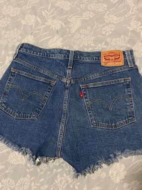Levi's Dark Blue Denim Cutoff Shorts with Frayed Hem